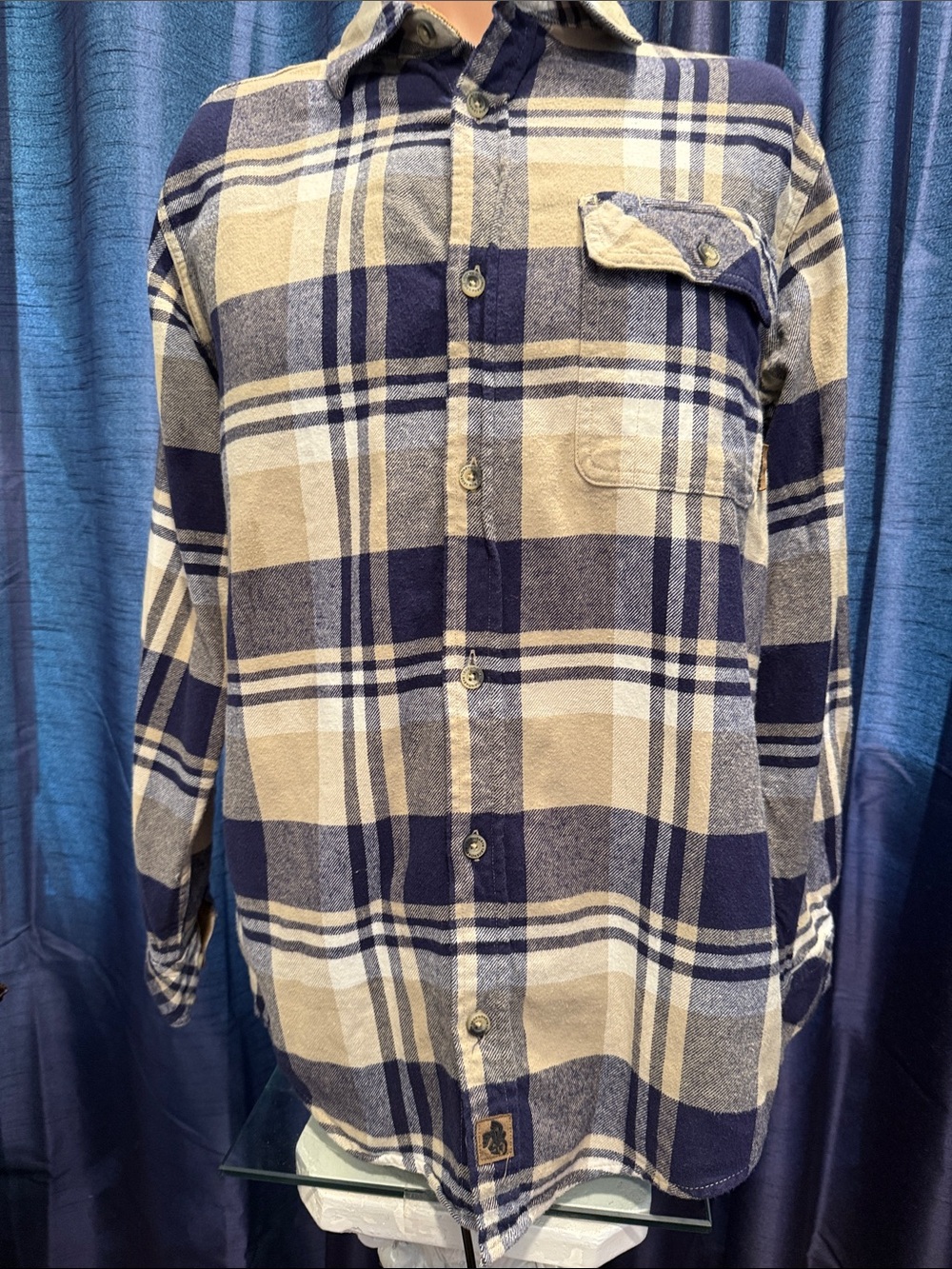 Legendary Whitetails Navy and Tan Plaid Button-Front Shirt